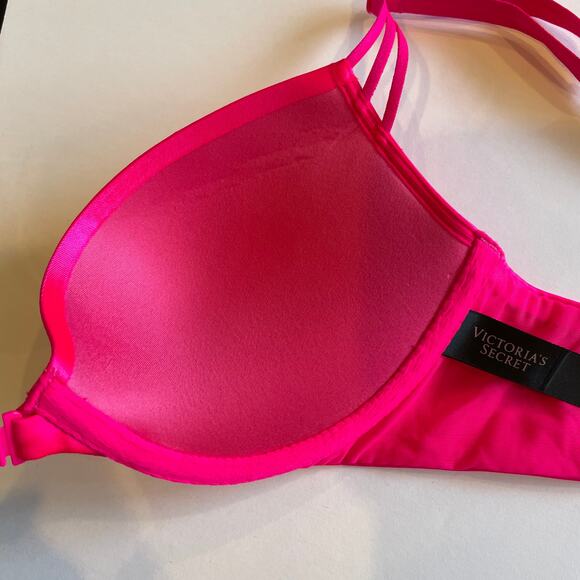Victoria's Secret Bra Womens 32C Pink Very Sexy Push Up Bra Front Close Bright - Picture 7 of 8